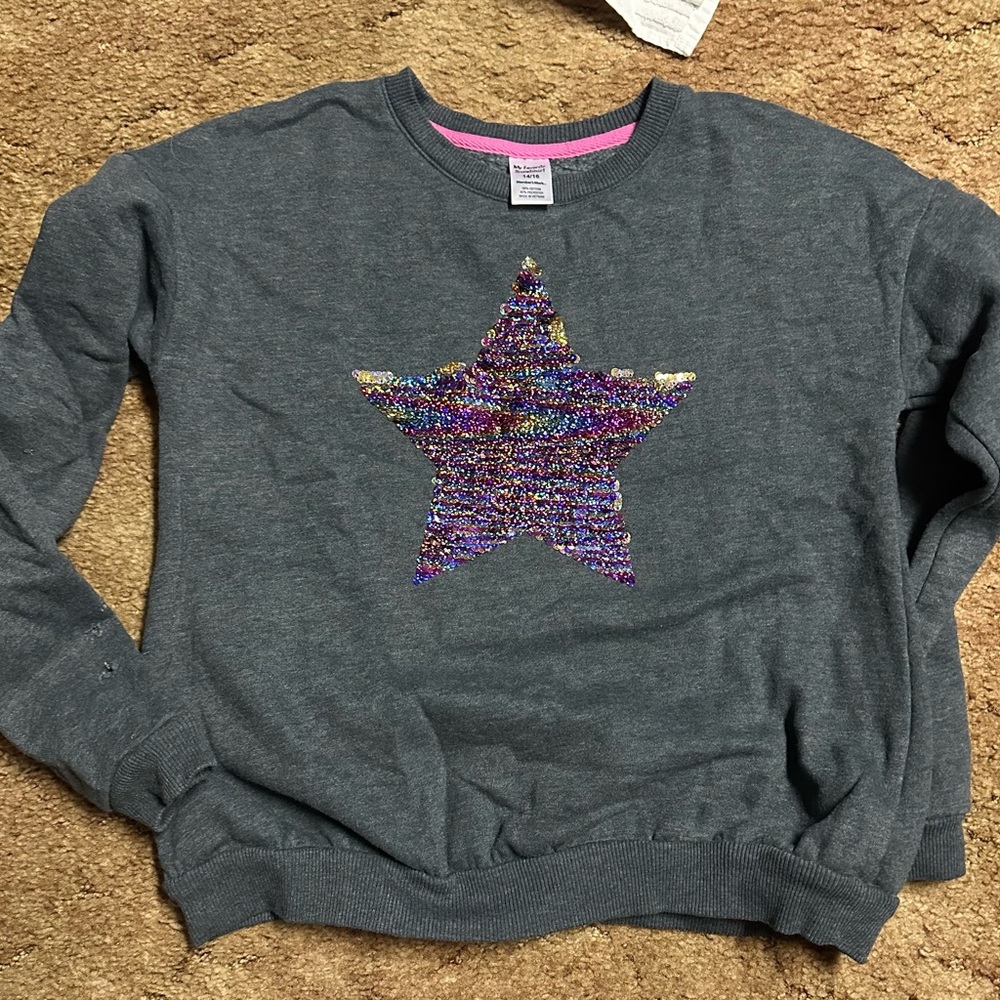 Old Navy Charcoal Sweatshirt with Multicolor Sequin Star